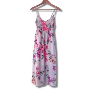 JAPNA Beige & Pink Floral Spaghetti Strap Midi Sundress